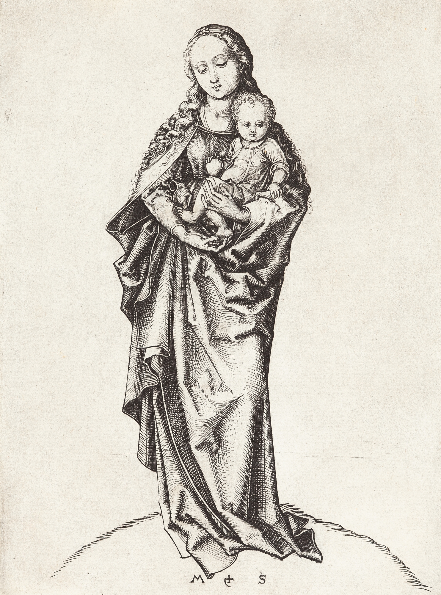 Artwork by Martin Schongauer, The Madonna and Child with an Apple, Made of Engraving on laid paper