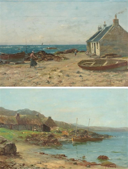 3 works: Fisherman's Cottage, Firth of Lorn, Fisherman's Cottage & Saltcoats by Thomas Hope Mckay