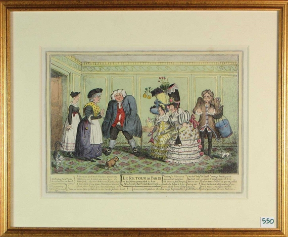 Le Retour de Paris, or, the Niece presented to her Relatives by her French Governess by George Cruikshank