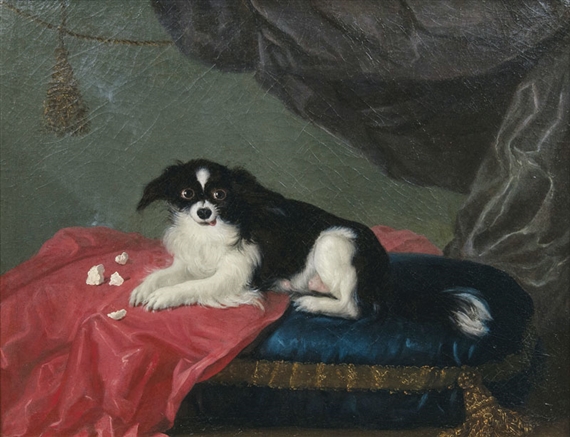 A Spaniel on a Cushion by Michel Hubert Descours