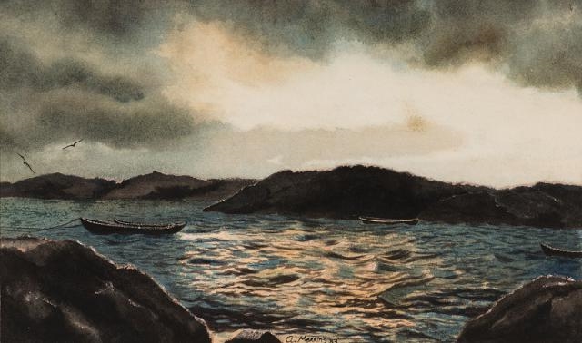 Artwork by Anne Merrins, CURRACHS BY MOONLIGHT, Made of Watercolour