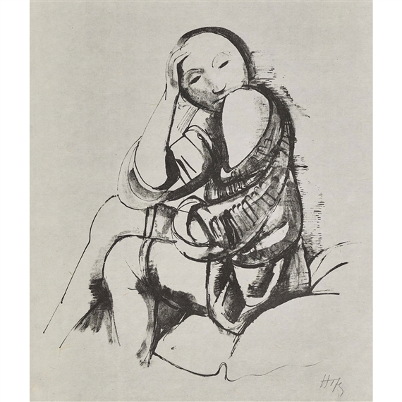 "Sitzendes Mädchen". by Karl Hofer, 1929