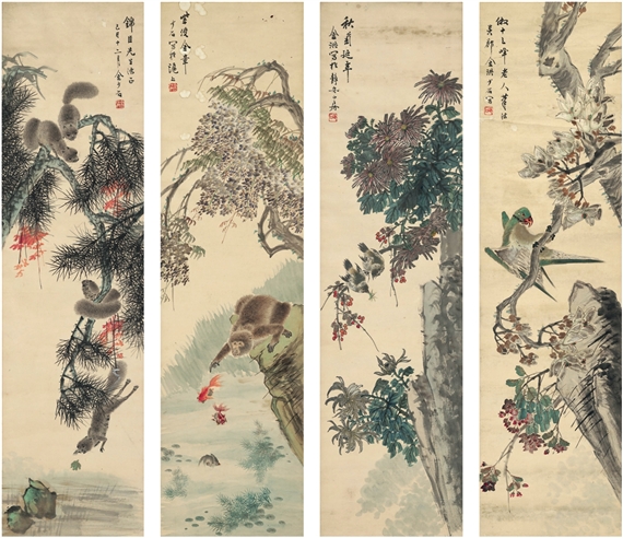 4 WORKS, PLANTS AND ANIMALS by Jin Shaoshi