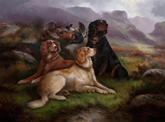 Gun dogs with quarry - Robert Cleminson
