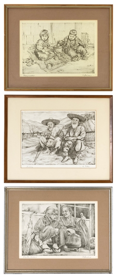 3 works: Meditating, Chatterboxes & Playmates by Willy Seiler