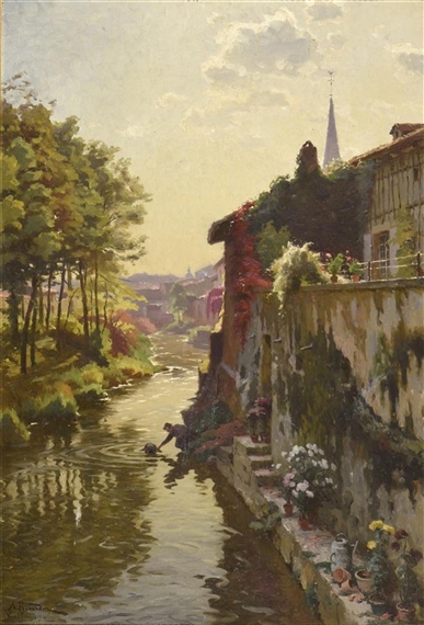 Alfred Renaudin | Rivière animée à Vezelise (1912) | MutualArt