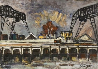 Artwork by Marcel Saint-Jean, La Gare d'eau à Vaise, Made of Oil on canvas