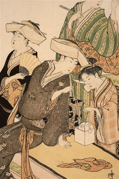 Right sheet of the diptych Fûzoku Azuma no nishiki, Current Manners in Eastern Brocade, An Outing in Spring, Group of Women Under a Blossoming Cherry Tree by Torii Kiyonaga