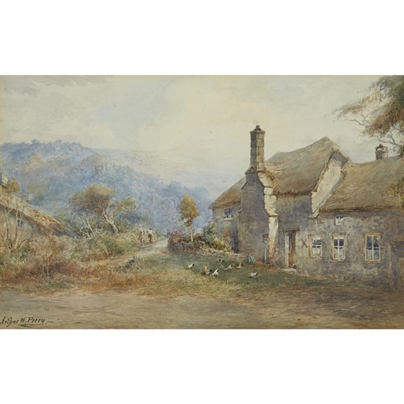Arthur W. Perry | Farmer Waiting at the Gate with Poultry Outside a ...
