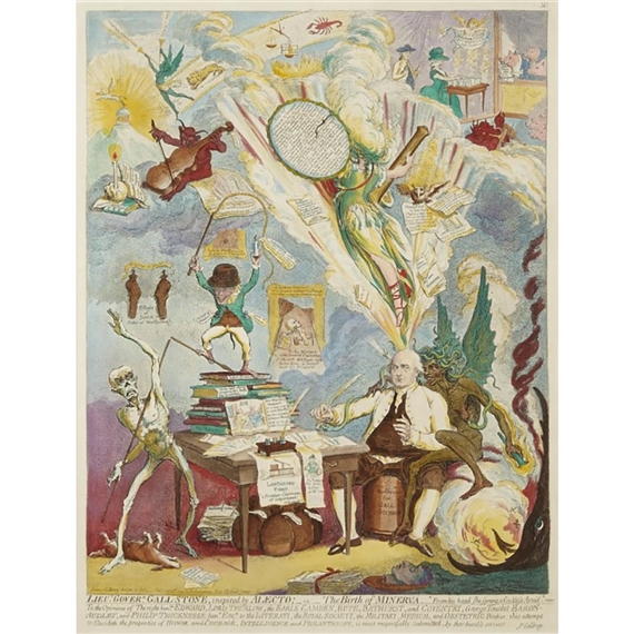 Lieut, Goverr. Gall - Stone, Inspired by Alecto; _or_ the Birth of Minerva 1790 (bm Satires, 7721) by James Gillray