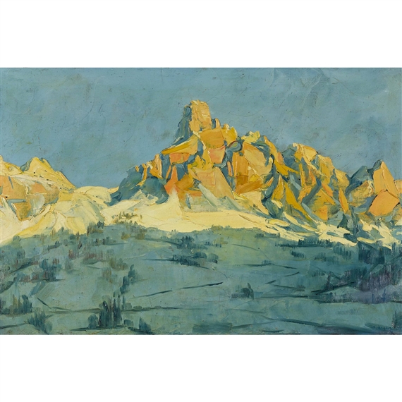 Alpenlandschaft unter wolkenlosem Himmel. by Alfeo Argentieri