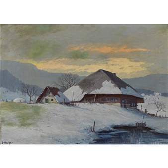 Bauernhof in winterlicher Abendstimmung. Picture