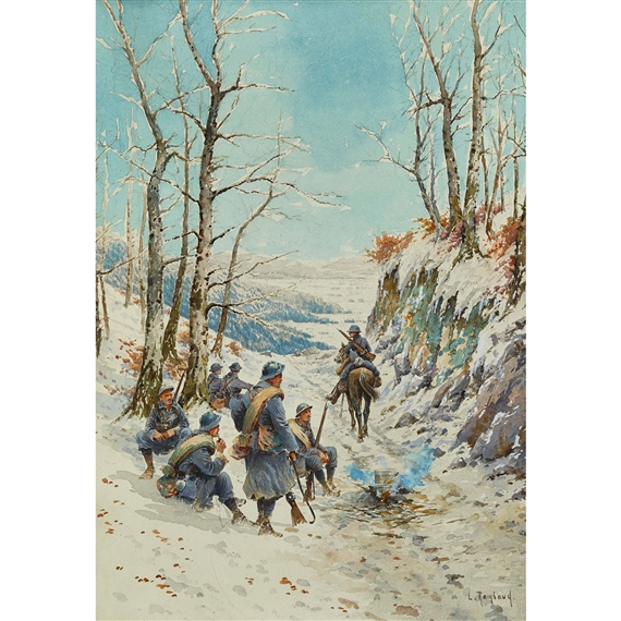 Rastende Soldaten im Winter. by L. Rambaud