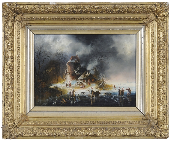 Villagers on a Frozen River by Margaret Lisle