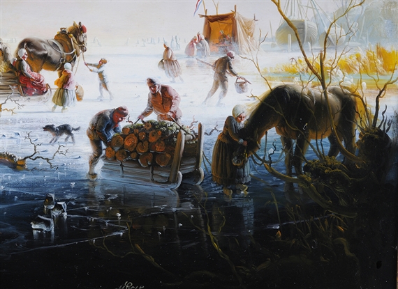 Wood Gatherers on a Frozen Pond by Margaret Lisle