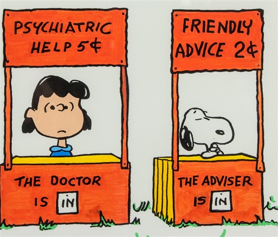 Artwork by Charles Schulz, Snoopy and Lucy van Pelt from The Peanuts Comics, Made of Mixed Media