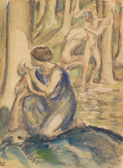 Badende Figuren am Waldsee by Ludwig von Hofmann, 1900
