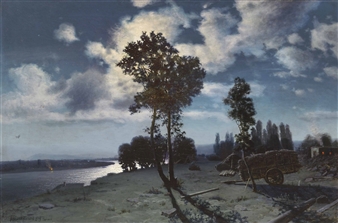 Moonlit river bank - Georgii Zakharovitch Bashindzhagian