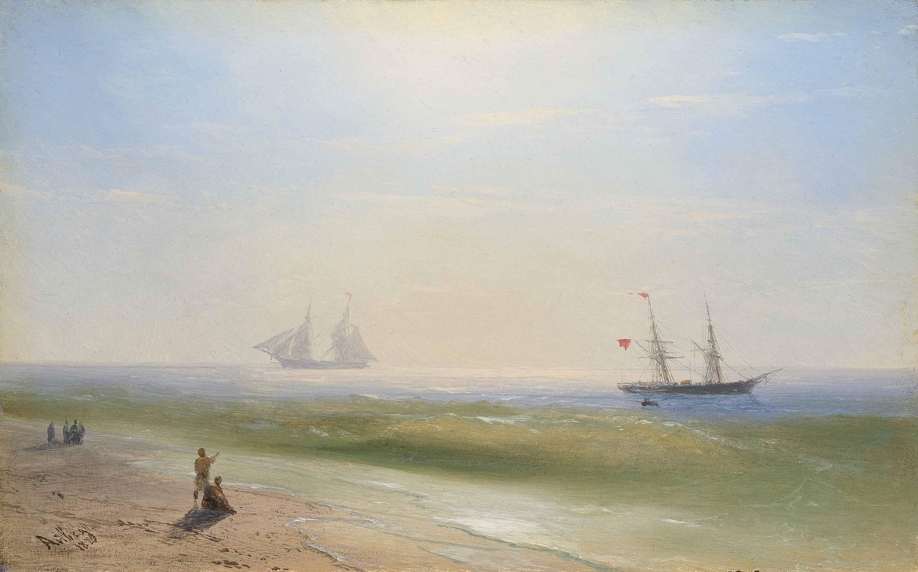 Artwork by Ivan Aivazovsky, Sailing along the shore, Made of oil on panel