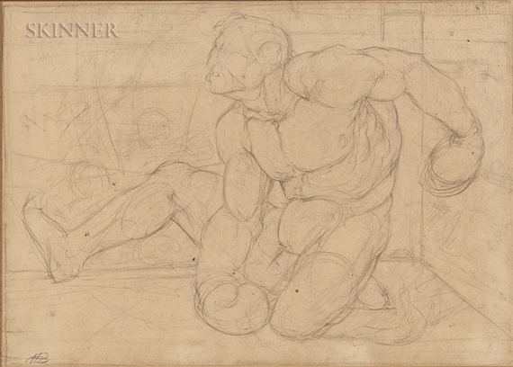 Two Drawings: Winged Creature with Child by Hyman Bloom