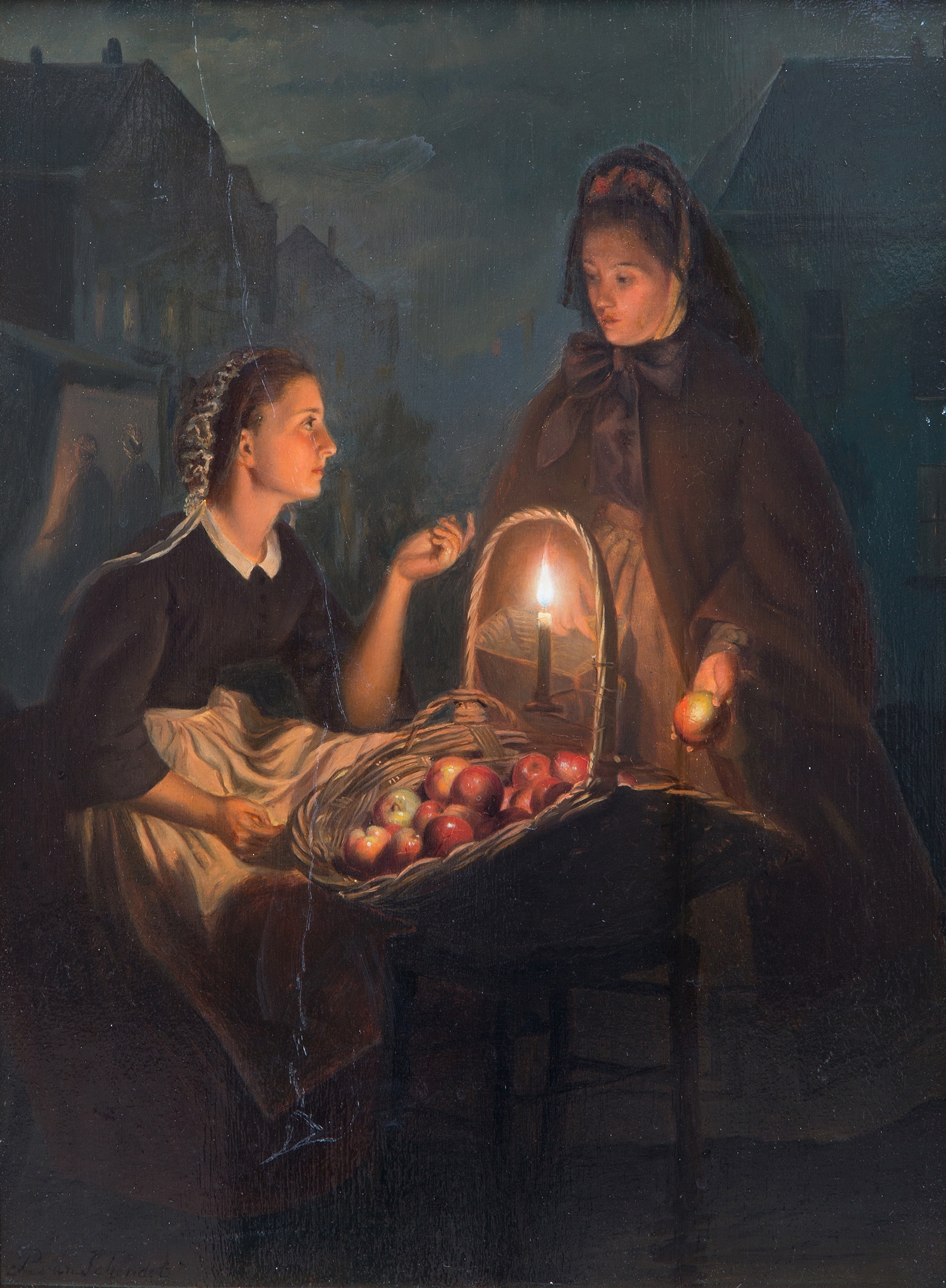Van Schendel Petrus | A young apple seller by candlelight | MutualArt