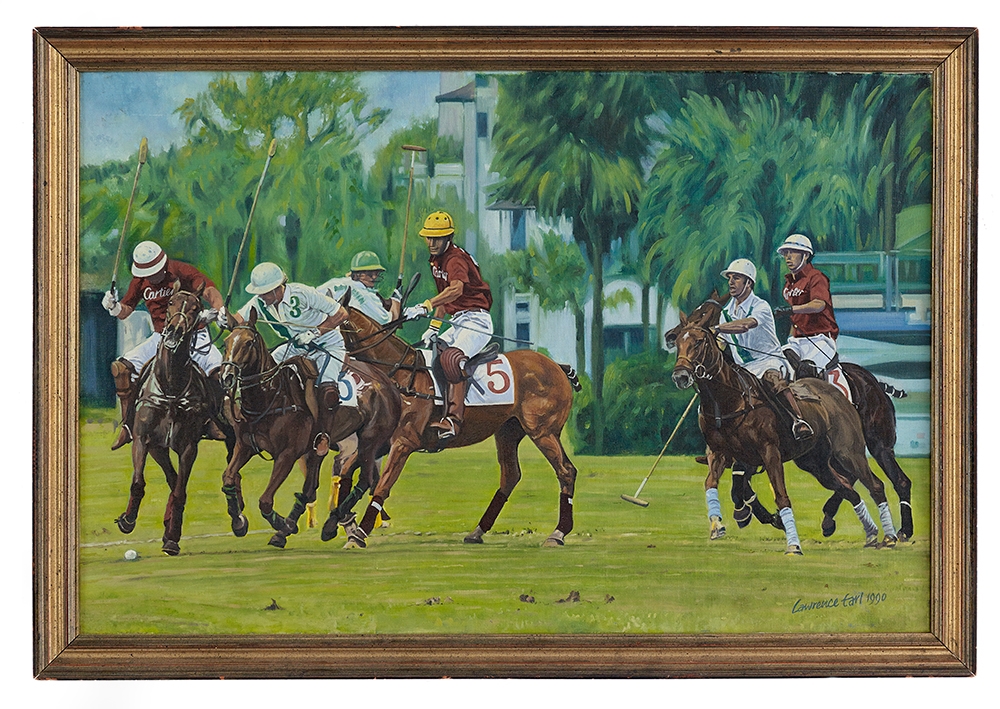 Artwork by Lawrence Earl, Palm Beach Polo and Country Club, Cartier vs. White Birch, Rolex Gold Cup Final, Won by White Birch, Made of Oil on canvas