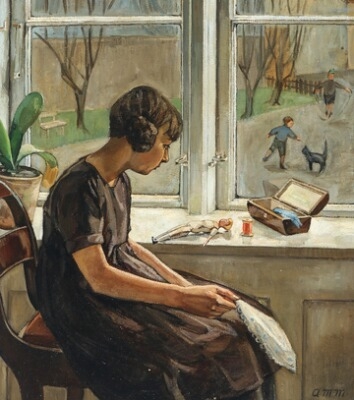 Interior with a young woman by Anna Maria Mehrn