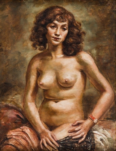 Seated nude. Girl with fan and bracelet by Roman Kramsztyk, circa 1928