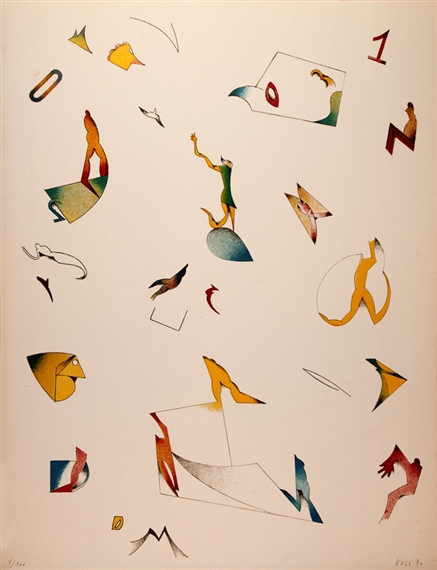 Drei Farblithographien by Jan Voss, 1970
