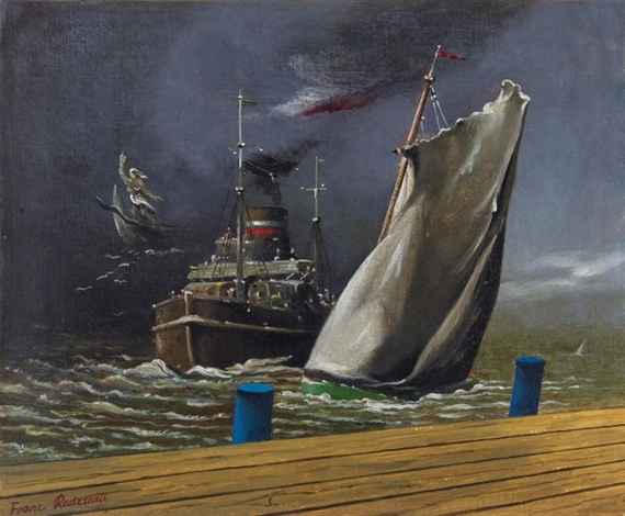 Steamer, Interspace, and Sailing Ship by Franz Radziwill, 1948