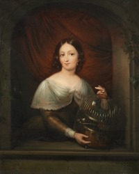 Jeune femme et son perroquet en cage by Otto de Boer