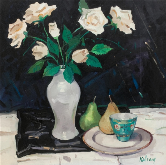 Still Life with Pale Roses by Robert Kelsey