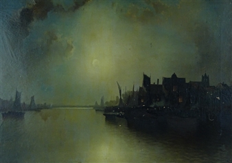 2 Works,Harbour scenes by day and night - Augustus van Hier