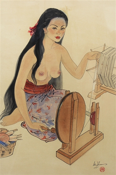 Woman at the Spinning Wheel by Lee Man Fong