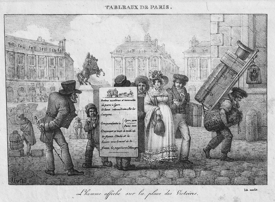 L’homme affiche sur le Place des Victoires by Jean-Henri Marlet, 1824
