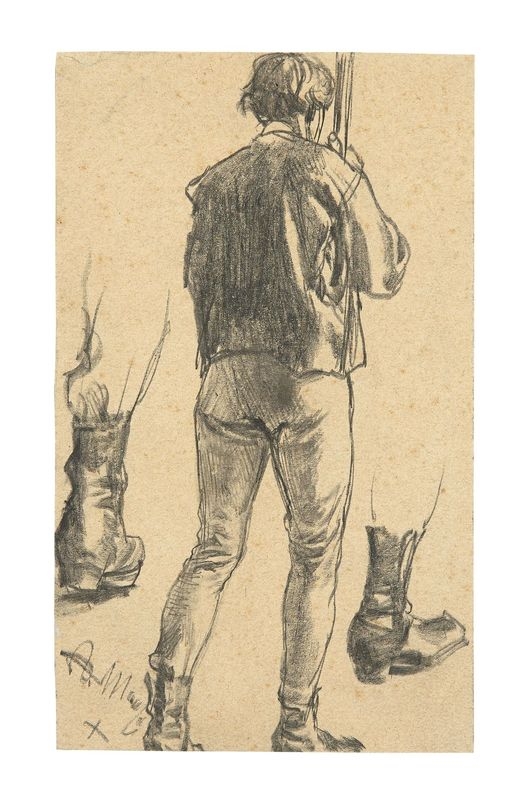 Rückenfigur eines stehenden Mannes (und Studie seiner Stiefel) by Adolph von Menzel, Circa 1880