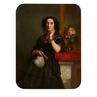 Portrait of an elegant lady by a fireplace - Dominique Antoine Jean Baptiste Magaud
