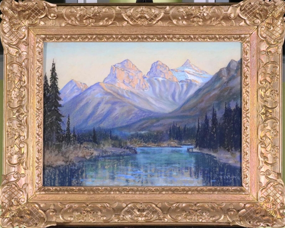Three Sisters and Bow River by Roland Gissing, 1928