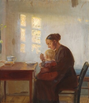 A mother and child in a sunlit room - Anna Kirstine Ancher