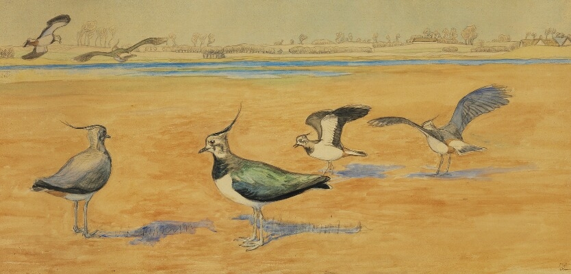 Landscape with lapwings by Johannes Larsen, 1907
