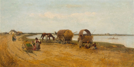 Cyganie W Oczekiwaniu Na Przeprawe by Franciszek Streitt