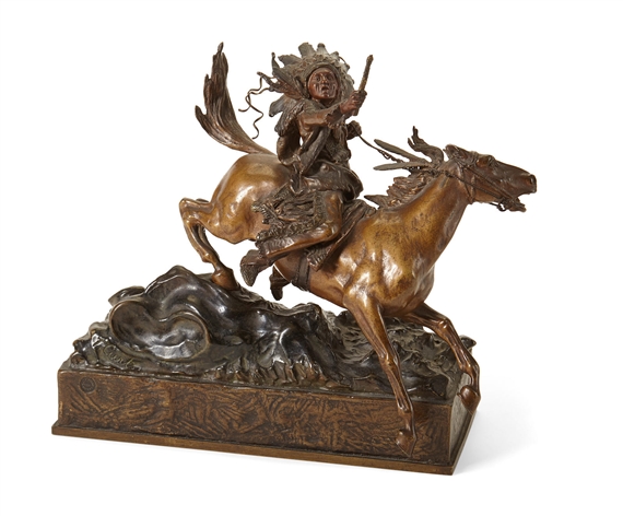 An Austrian patinated bronze figure of an Indian Chief on horseback by Carl Kauba