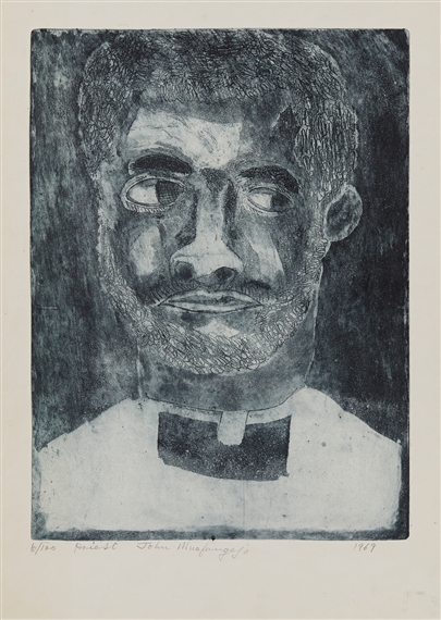 Priest by John Ndevasia Muafangejo, 1969