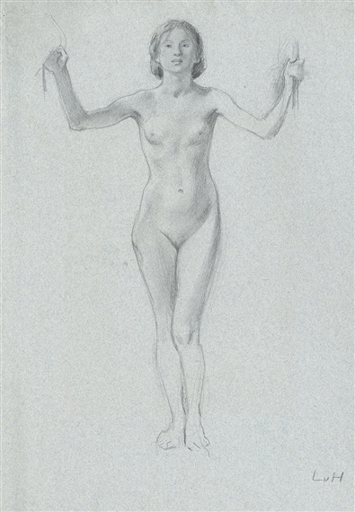 Weiblicher Akt mit erhobenen Händen by Ludwig von Hofmann, 1900