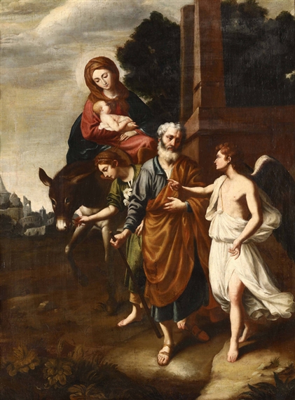 Fuga in Egitto by Roman School, 17th Century