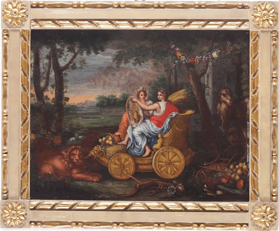 Scena allegorica con carro e cornucopia by Roman School, 17th Century