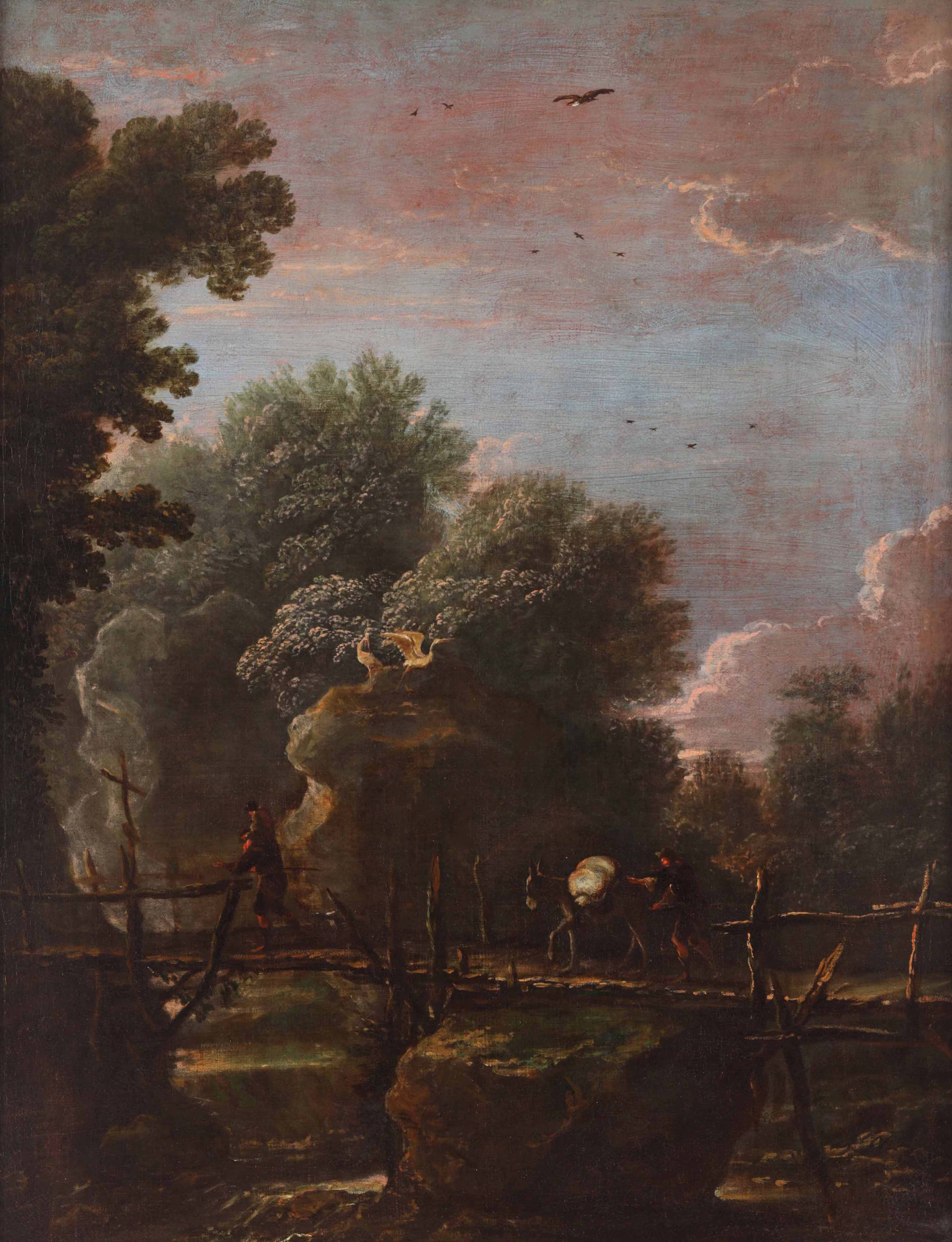 Paesaggio con viandanti su un ponte by Italian School, 18th Century