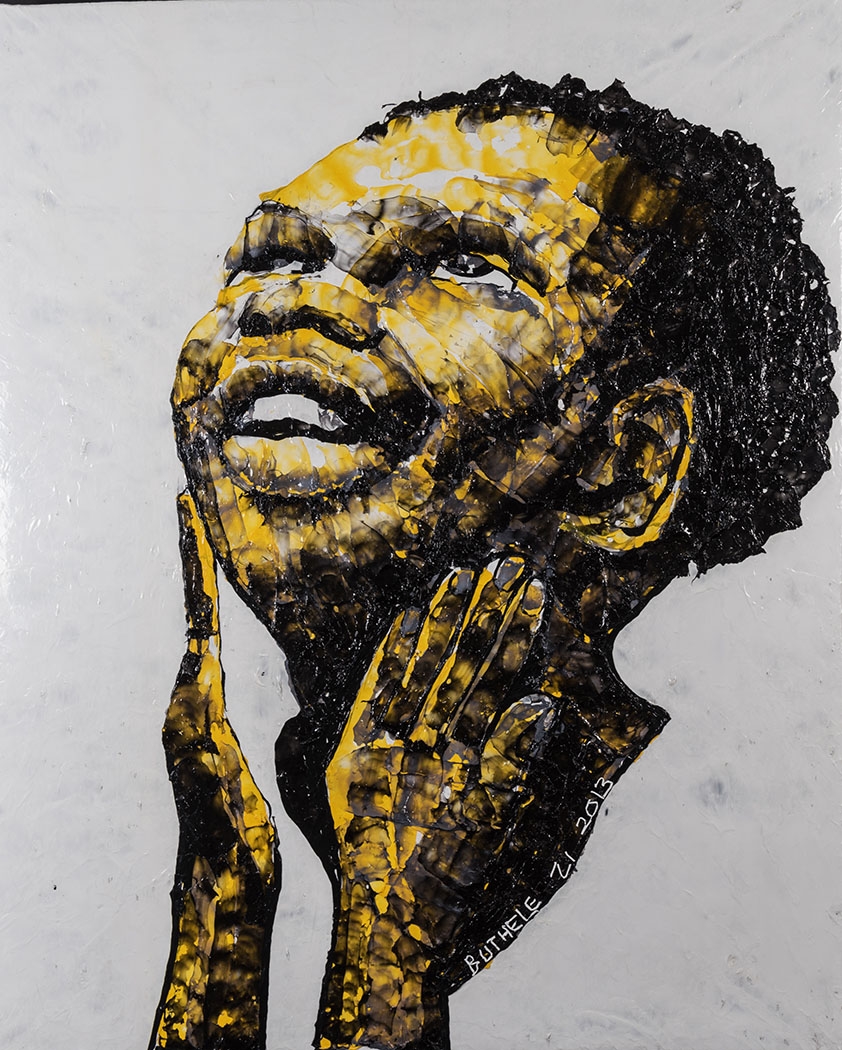 Artwork by Mbongeni Richmond Buthelezi, PRAYER, Made of plastic on board