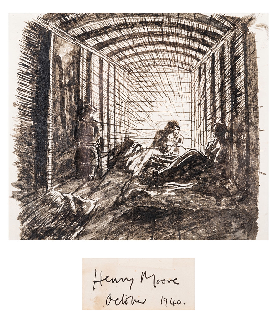 Artwork by Henry Moore, SHELTER DRAWING, Made of pen and ink on paper