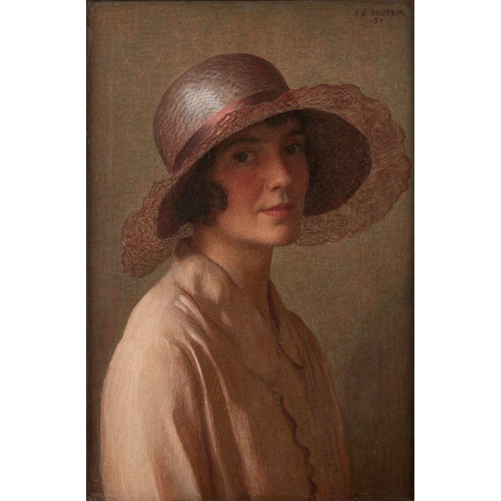 Artwork by John Bulloch Souter, THE PINK BONNET, Made of pastel